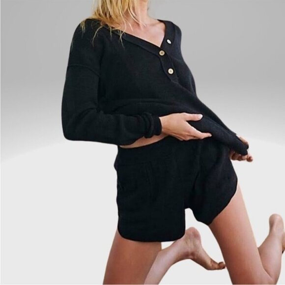 Free People Other - NWT Free People Beach Lounge Casual Top Shorts Black Set Women’s Size XS
